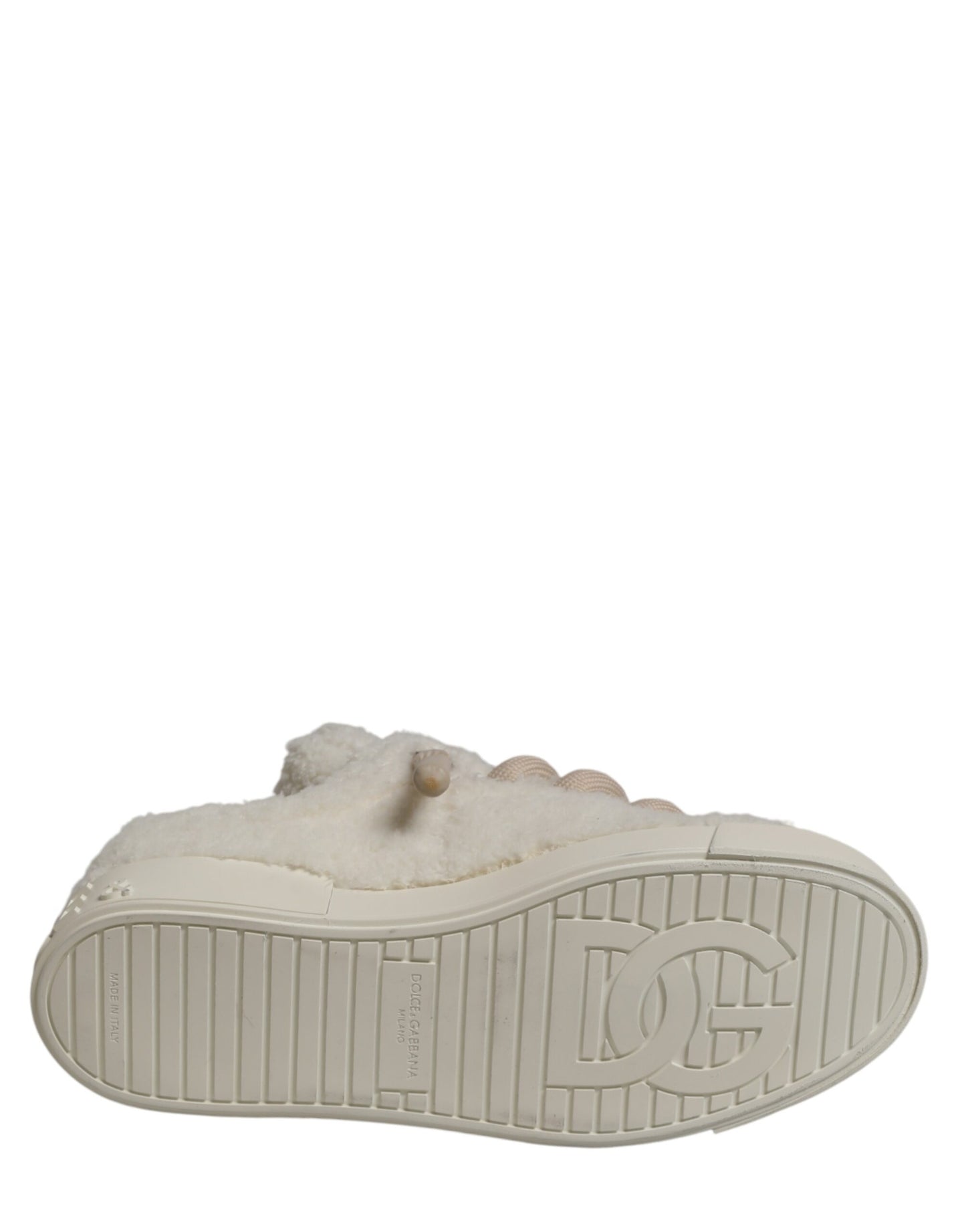 Dolce & Gabbana White Faux Shearling Low Top Sneakers Shoes