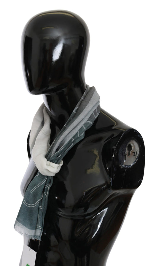 GF Ferre Gray Wool Viscose Foulard Patterned Branded Scarf