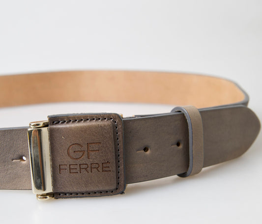 GF Ferre Brown Leather Fashion Logo Buckle Waist Belt