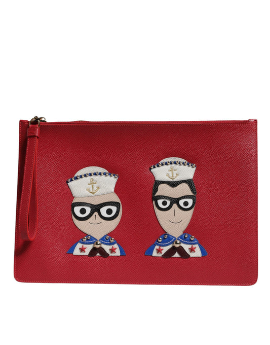 Dolce & Gabbana Red #DGFamily Embellished Leather Clutch Bag