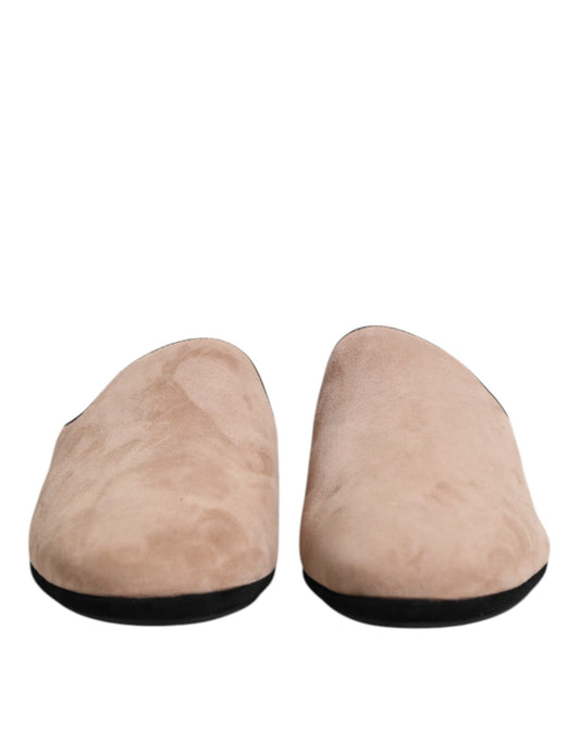 Dolce & Gabbana Beige Capra Suede Slides Flat Slipper Shoes