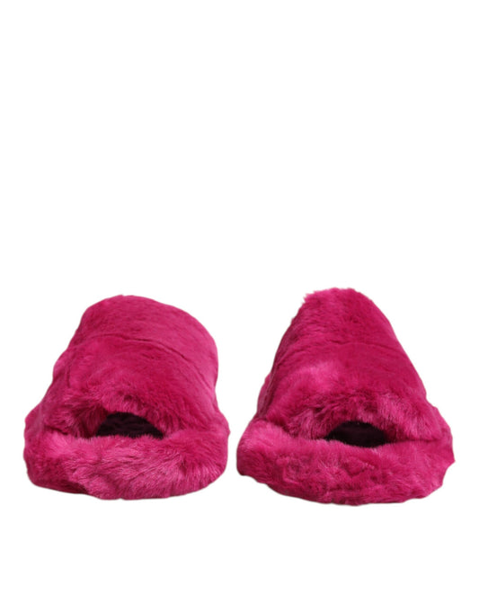 Dolce & Gabbana Pink Acrylic Faux Fur Mens Flats Sandals Shoes