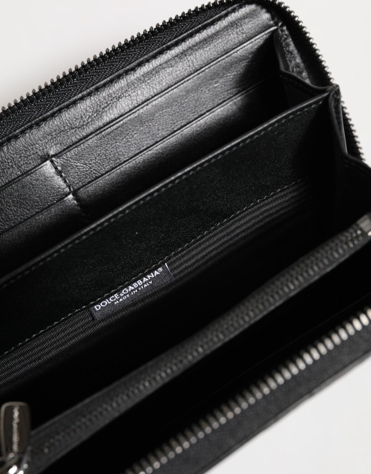 Dolce & Gabbana Black Leather Logo Plaque Zip Around Continental Wallet