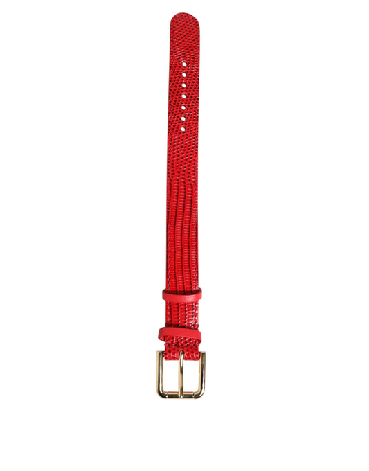 Dolce & Gabbana Red Exotic Leather Gold Tone Metal Buckle Women Armband