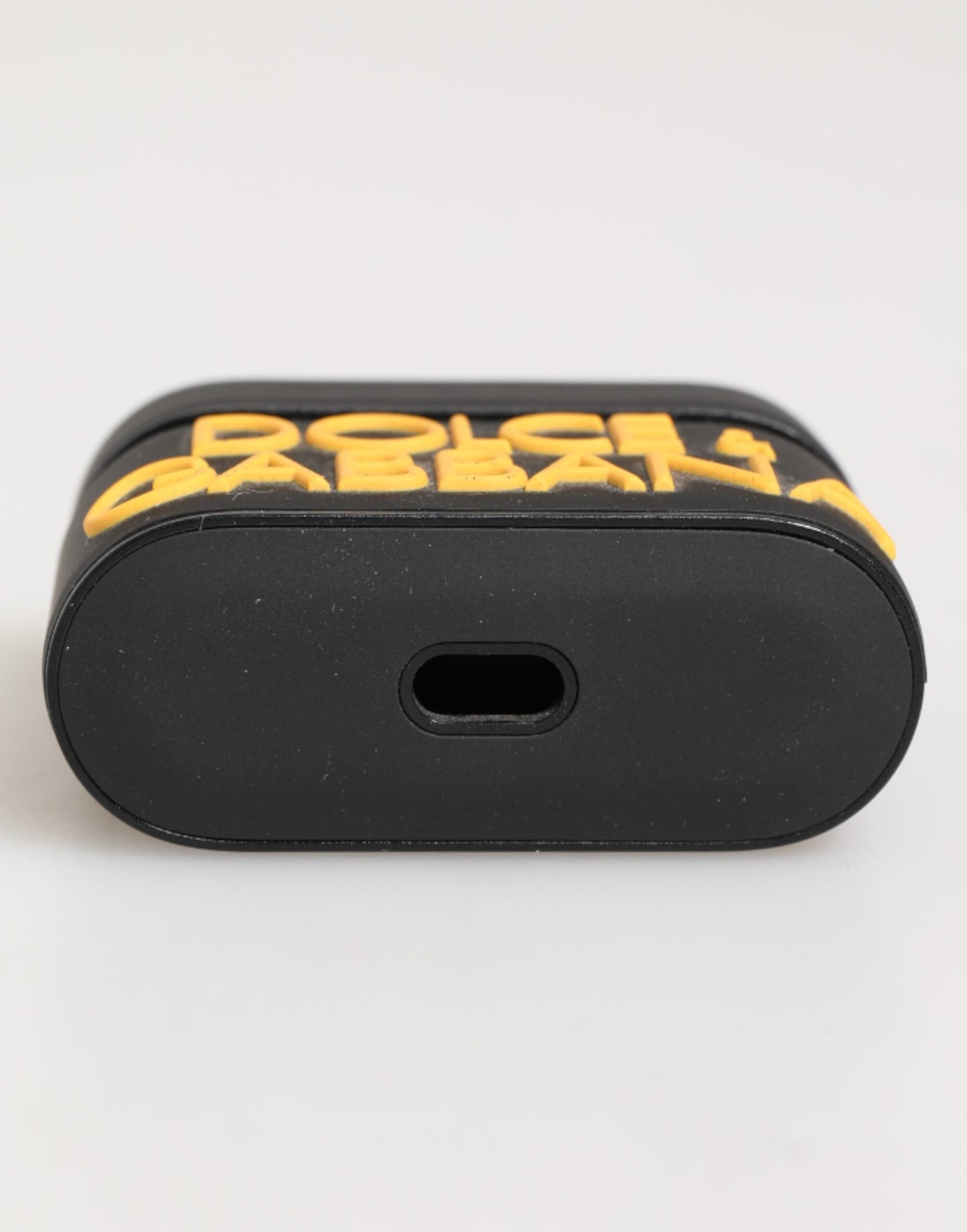 Dolce & Gabbana Black Yellow Rubber Logo Embossed Accessory Airpods Case
