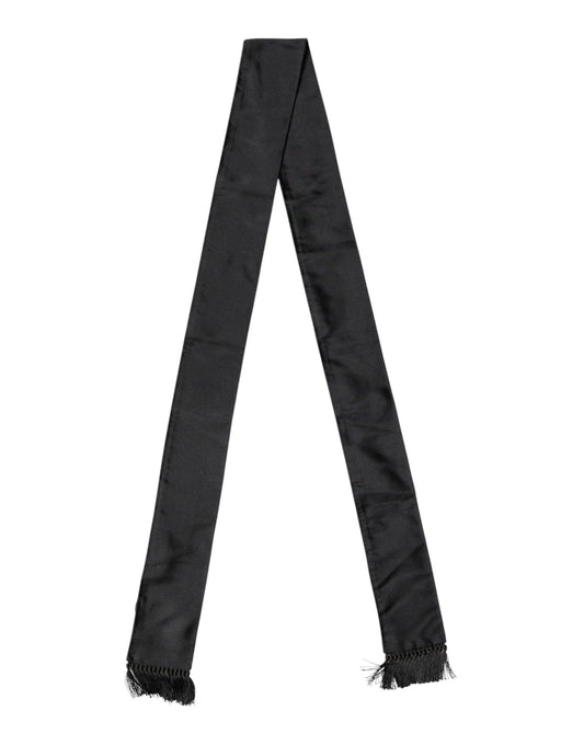 Dolce & Gabbana Black Silk Fringes Neck Wrap Foulard Scarf