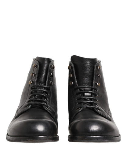 Dolce & Gabbana Black Lace Up Short Ankle Boots Men Shoes