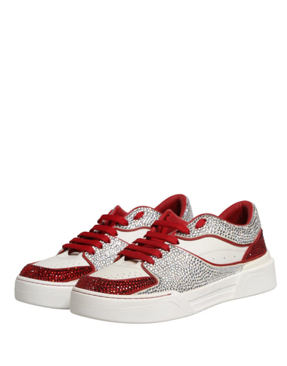 Dolce & Gabbana White Red Rhinestone Embellished Men Sneakers Shoes