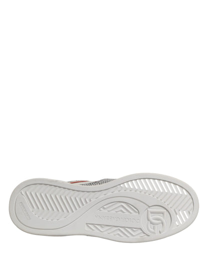 Dolce & Gabbana White Red Rhinestone Embellished Men Sneakers Shoes