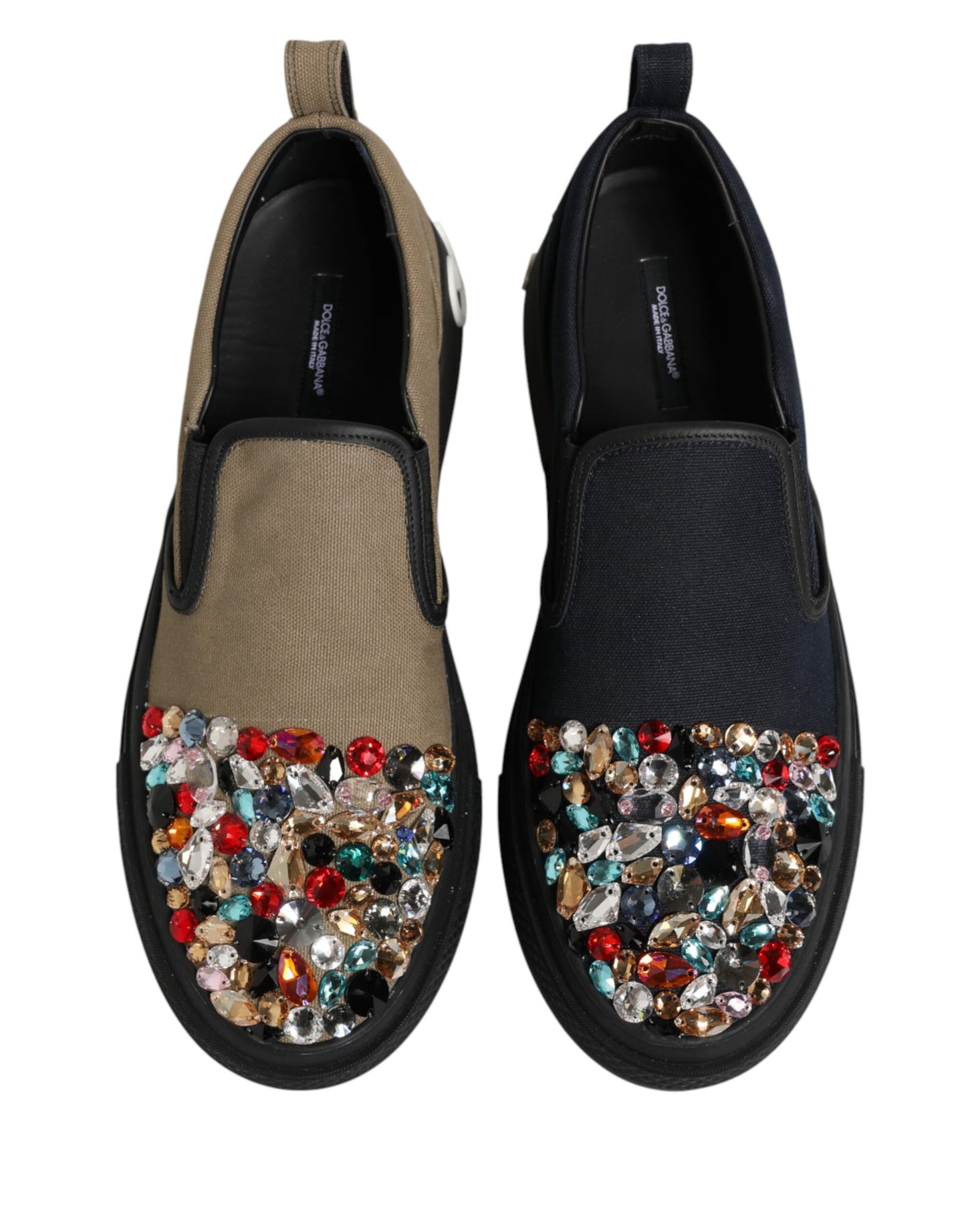 Dolce & Gabbana Blue Canvas Embellished Slip On Men Sneakers Shoes