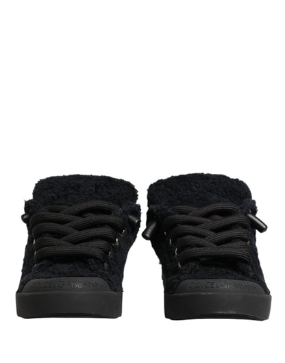 Dolce & Gabbana Black Faux Shearling Low Top Sneakers Shoes