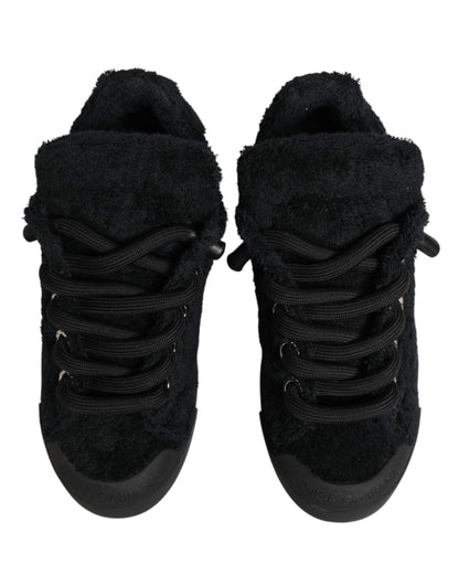 Dolce & Gabbana Black Faux Shearling Low Top Sneakers Shoes