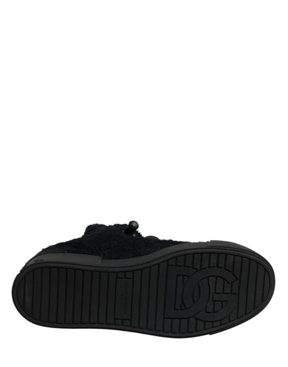 Dolce & Gabbana Black Faux Shearling Low Top Sneakers Shoes