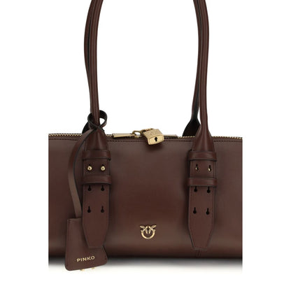 PINKO Brown Calf Leather Bos Taurus Shoulder Bag