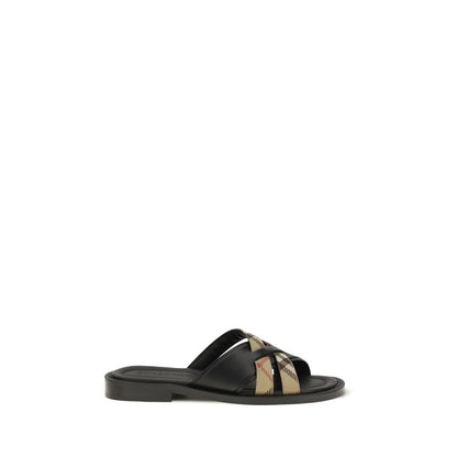 Burberry Black Calf Leather Bos Taurus Flat Sandals