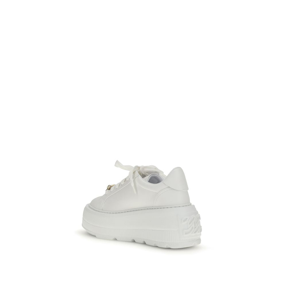 Casadei White Calf Leather Bos Taurus Platform Sneakers