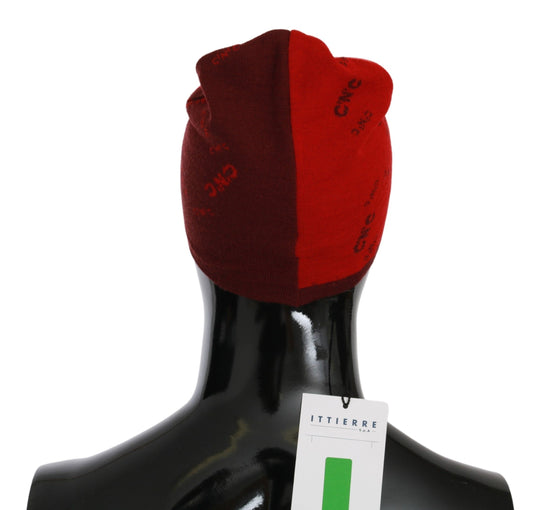 Costume National Red Wool Blend Branded Beanie Hat