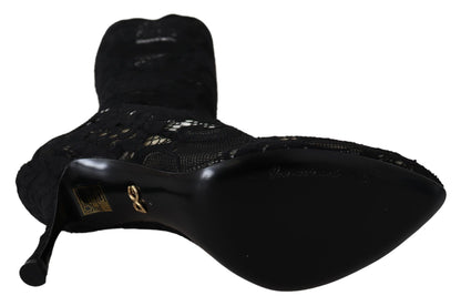 Dolce & Gabbana Black Taormina Lace Socks Boots Shoes Pumps