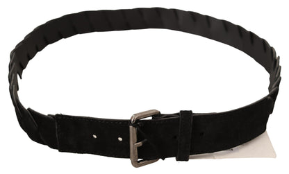 GF Ferre Black WX Silver Tone Buckle Waist Belt