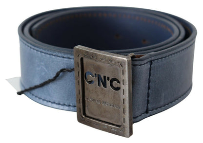 Costume National Blue Normal Leather Logo Buckle Belt