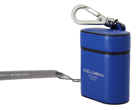 Dolce & Gabbana Blue Leather Silver Metal Logo Airpods Case