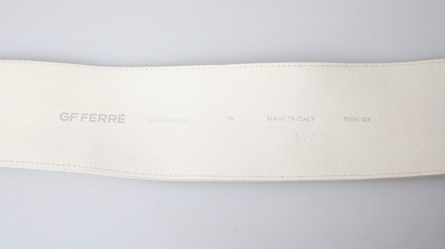 GF Ferre Off White Waxed Cotton Wide Fashion Waistband Belt