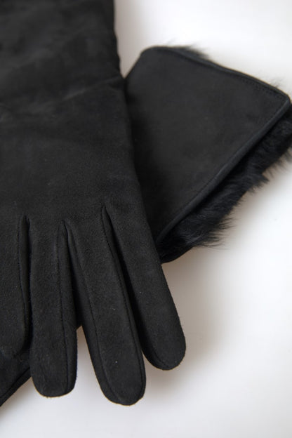 Dolce & Gabbana Black Leather Fur Elbow Length Gloves