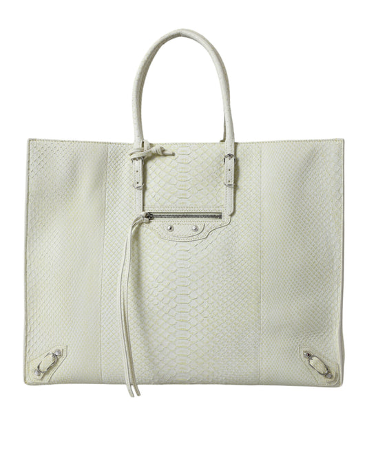 Balenciaga White Yellow Exotic Skin Leather Shopping Tote PAPIER Bag