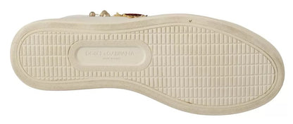 Dolce & Gabbana White Leather Gold Red Heart Sneakers Shoes