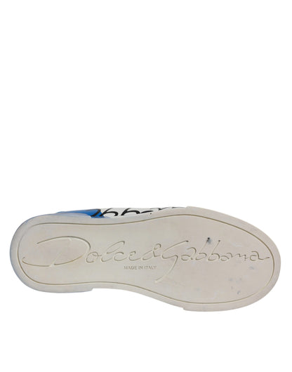 Dolce & Gabbana White Blue Logo Portofino Sneakers Shoes