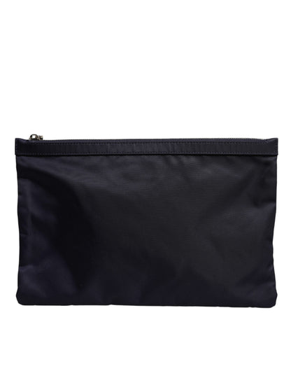 Dolce & Gabbana Blue DG Logo Patch Embellished Pouch Clutch Bag