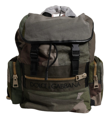 Dolce & Gabbana Military Green Patchwork School Backpack Bag