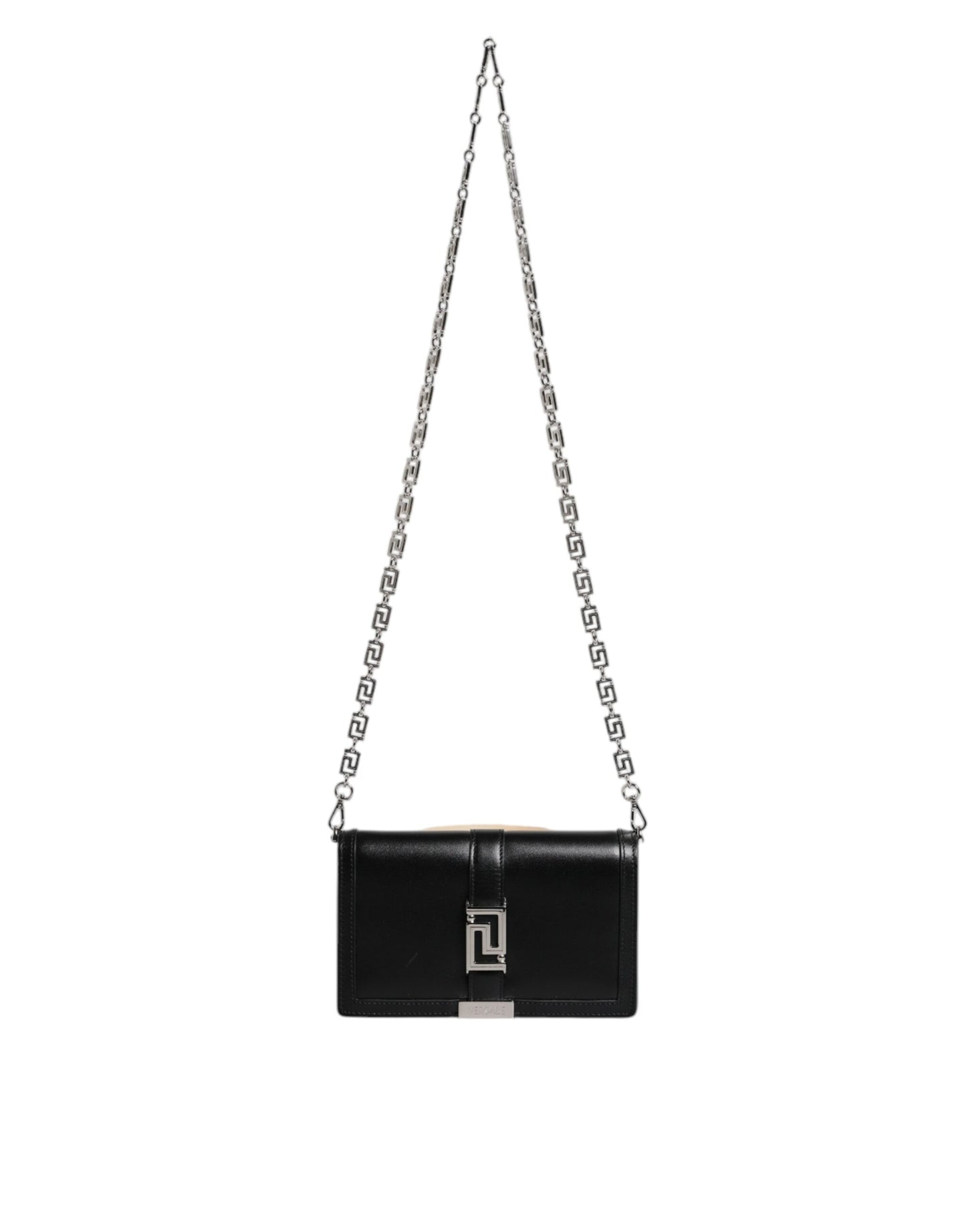 Versace Black Calfskin Leather Chain Strap Shoulder Crossbody Bag