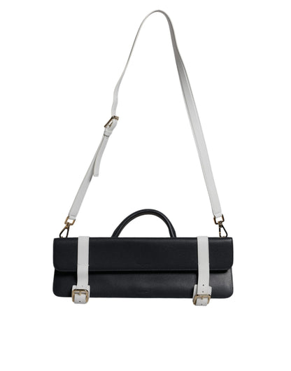 Dolce & Gabbana Blue White Calfskin Leather Crossbody Shoulder Bag