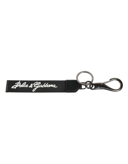 Dolce & Gabbana Black White DG Logo Silver Men Keychain Polyester Keyring