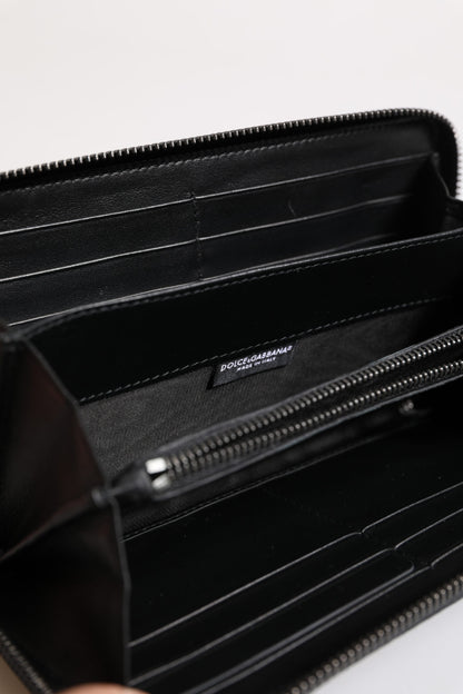 Dolce & Gabbana Black Blue Exotic Leather Embossed Continental Wallet