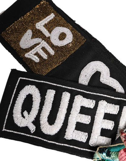 Dolce & Gabbana Black Stretch Multicolor Embellished Waist Belt