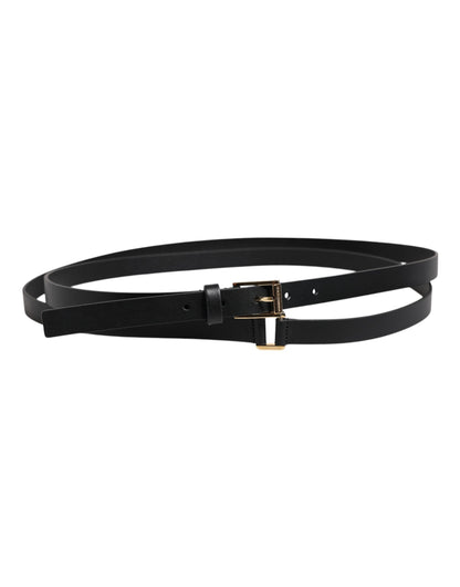 Dolce & Gabbana Black Classic Gold Metal Logo Buckle Belt