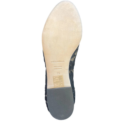 Dolce & Gabbana Black Lace Crystal Ballet Flats Loafer Shoes