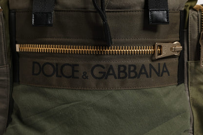Dolce & Gabbana Green Patchwork Travel Backpack Military Bag