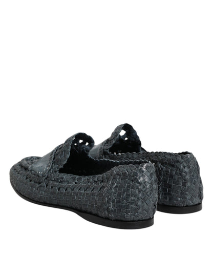 Dolce & Gabbana Blue Woven Leather Slip On Loafers Shoes