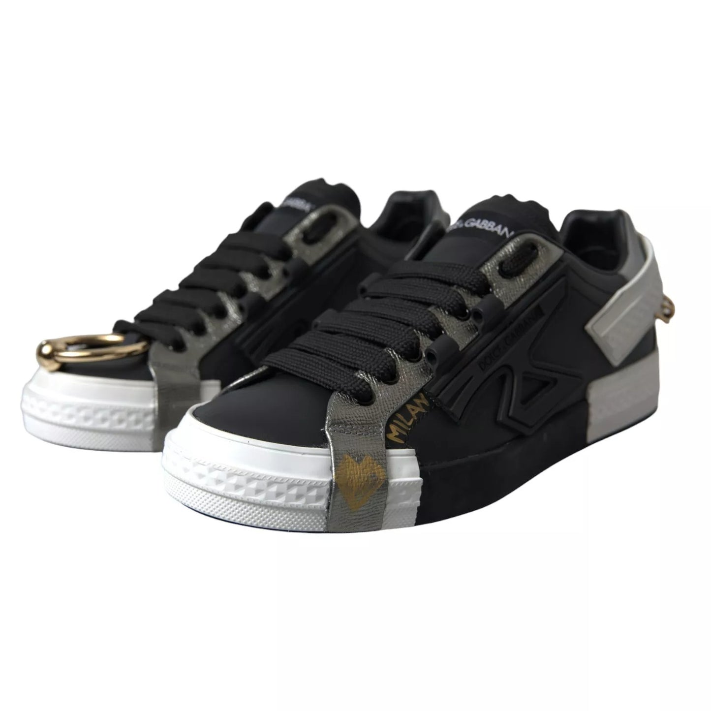 Dolce & Gabbana Black Leather Low Top Sneakers Portofino Shoes