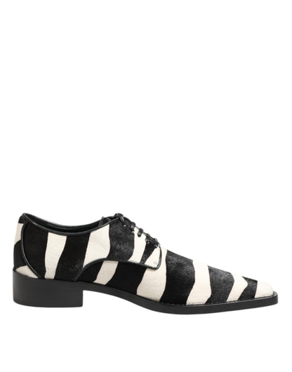 Dolce & Gabbana Black White Zebra Pony Fur Dress Shoes