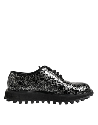Dolce & Gabbana Black White Calfskin Chunky Derby Shoes