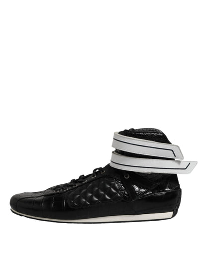 Dolce & Gabbana Black Quilted Leather Lace Up Sneakers Shoes