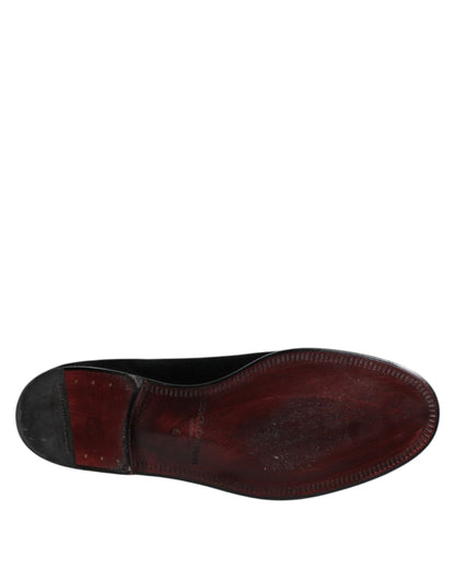 Dolce & Gabbana Black Velvet Slip On Loafers Formal Shoes
