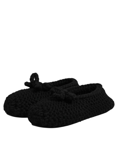 Dolce & Gabbana Black Wool Slip On Flats Ballerina Shoes