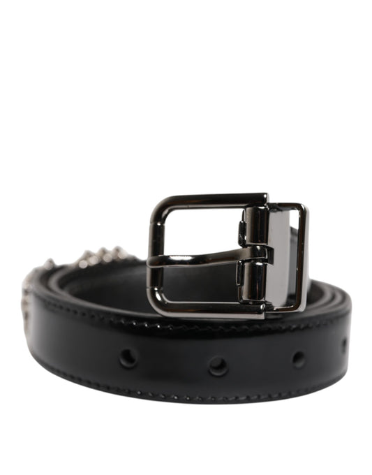 Dolce & Gabbana Black Embellished Metal Logo Buckle Belt