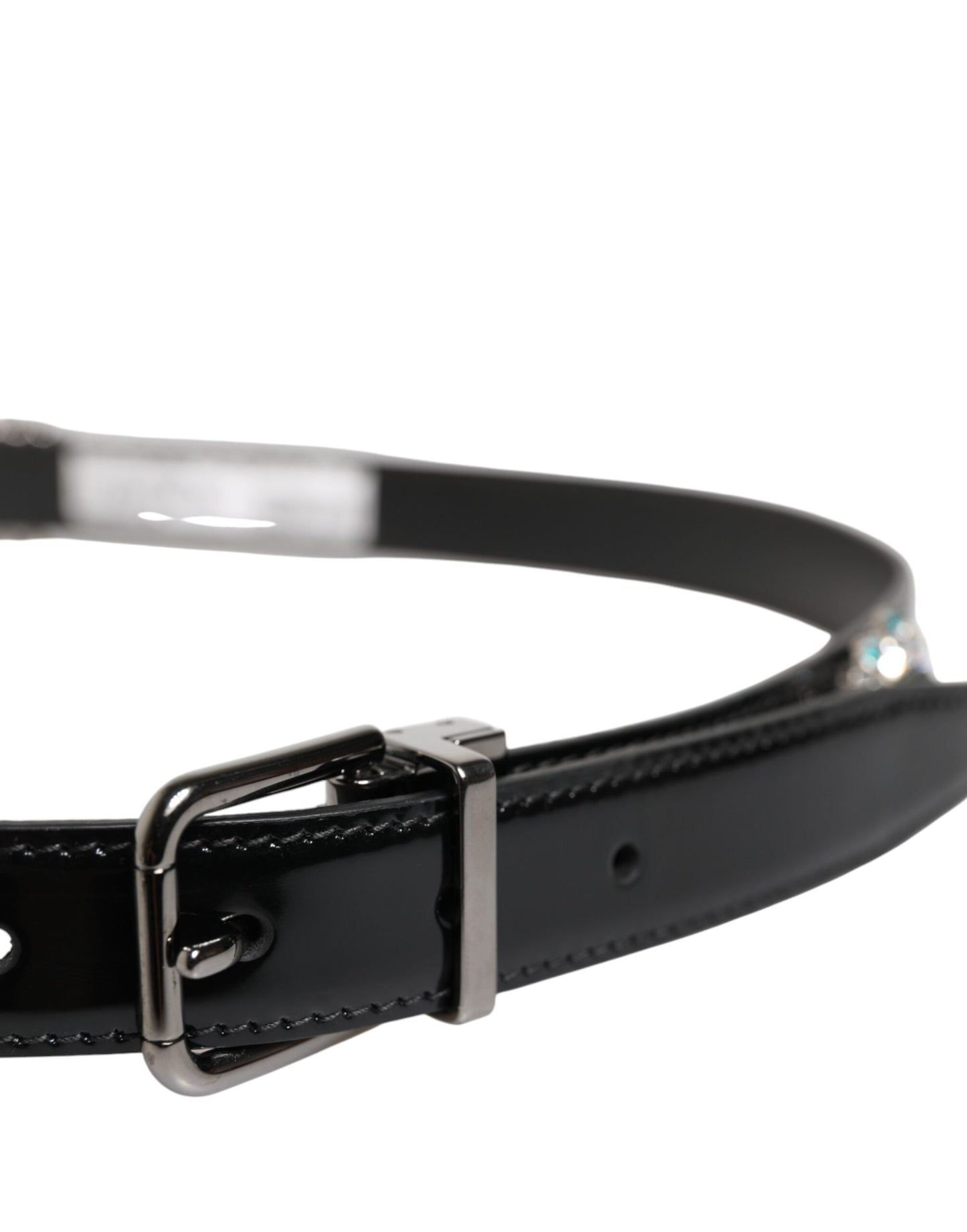 Dolce & Gabbana Black Embellished Metal Logo Buckle Belt