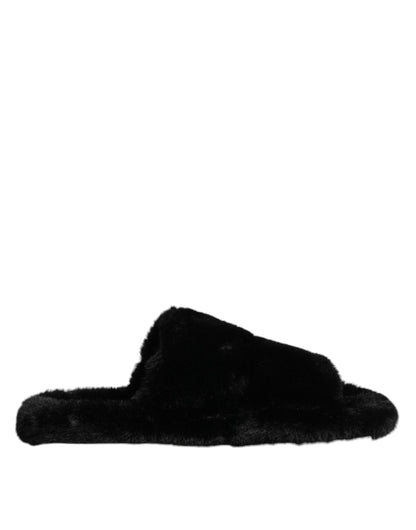 Dolce & Gabbana Black Polyester Velvet Slides Slipper Shoes